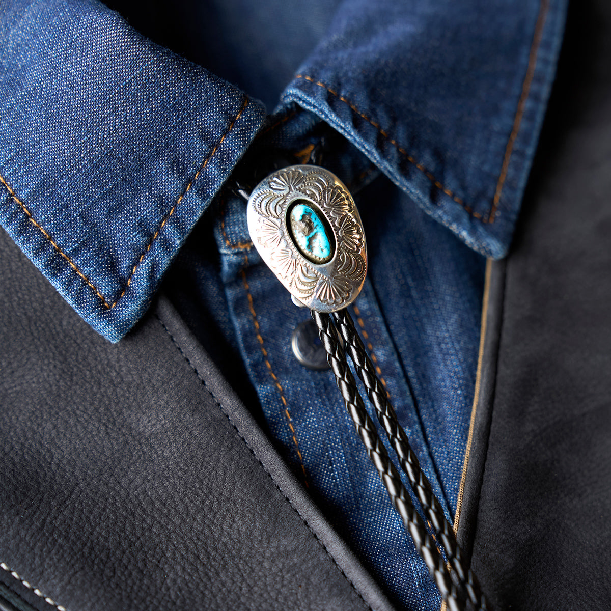No.10 Braided Leather Bolo Tie | Sterling Silver & Turquoise