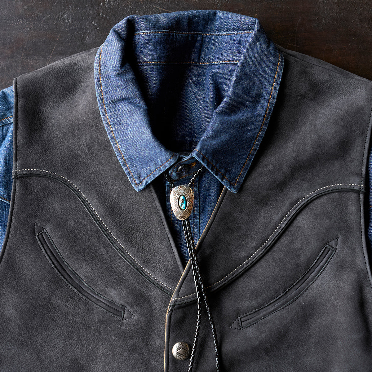 No.10 Braided Leather Bolo Tie | Sterling Silver & Turquoise