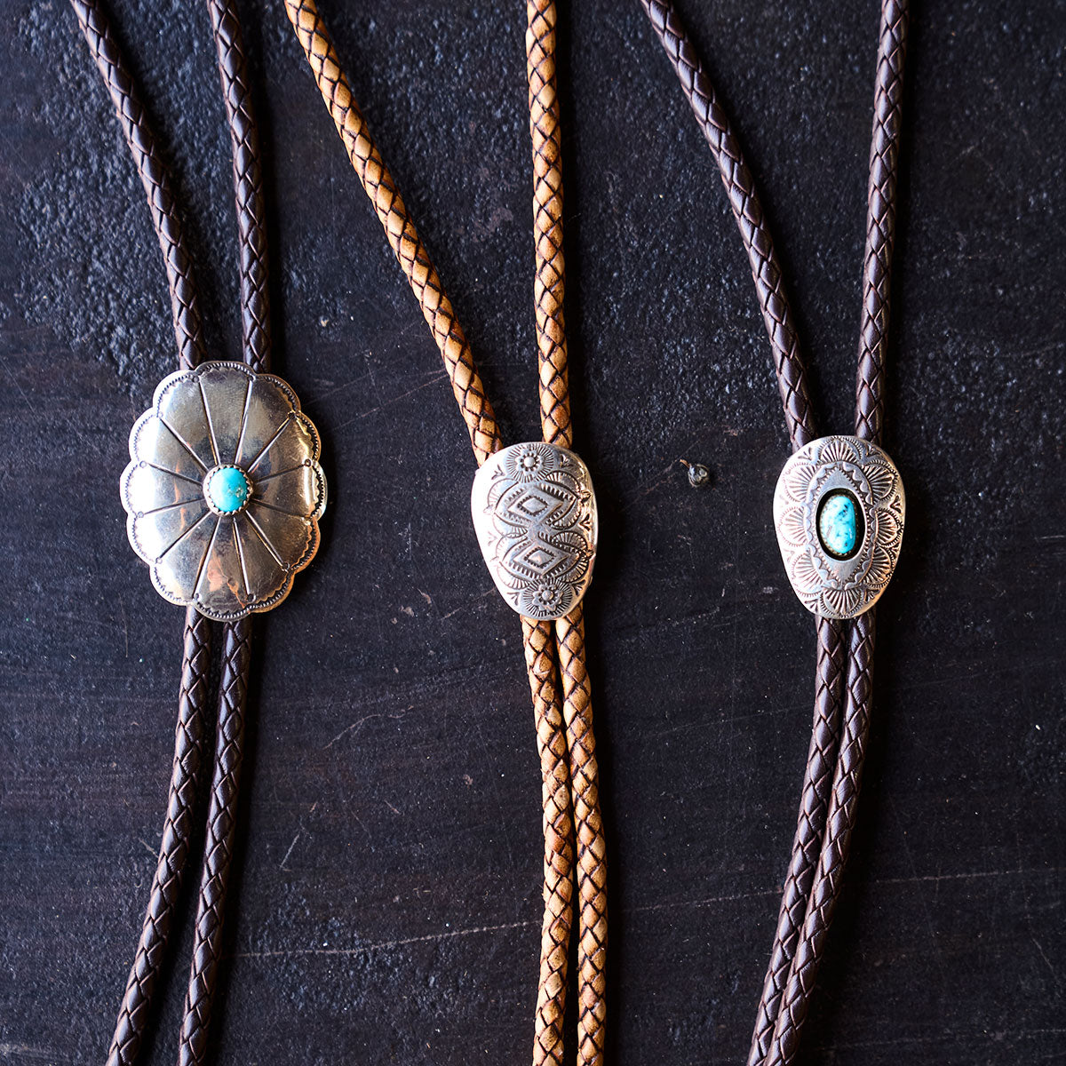 No.10 Braided Leather Bolo Tie | Sterling Silver & Turquoise