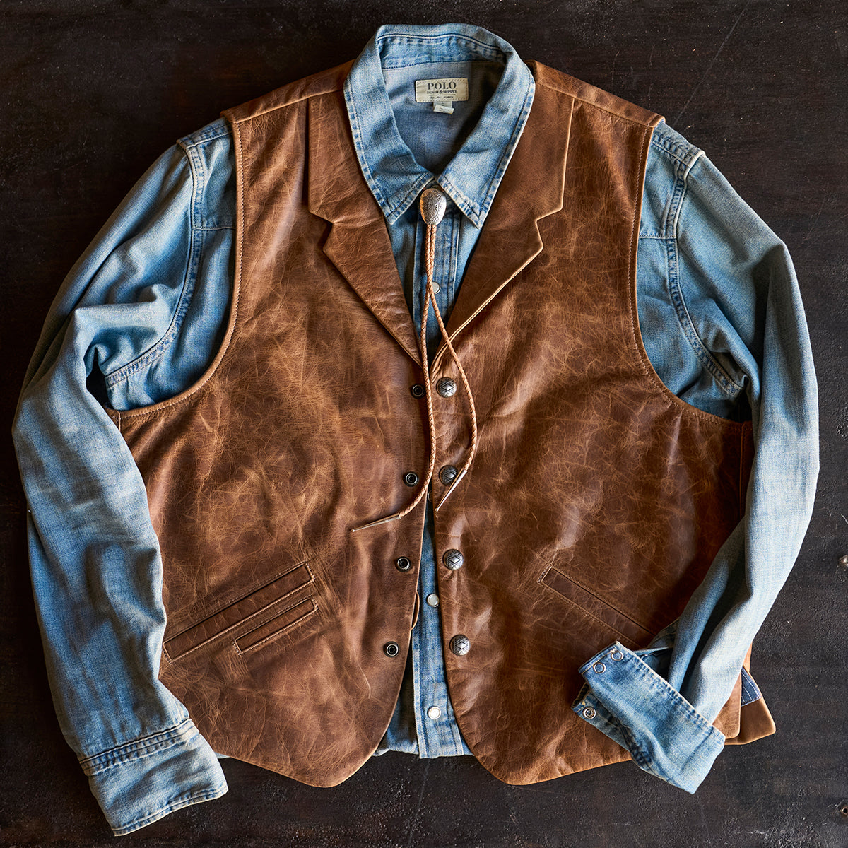 No.29 Western Lapel Vest | Distressed Saddle (L.E.)