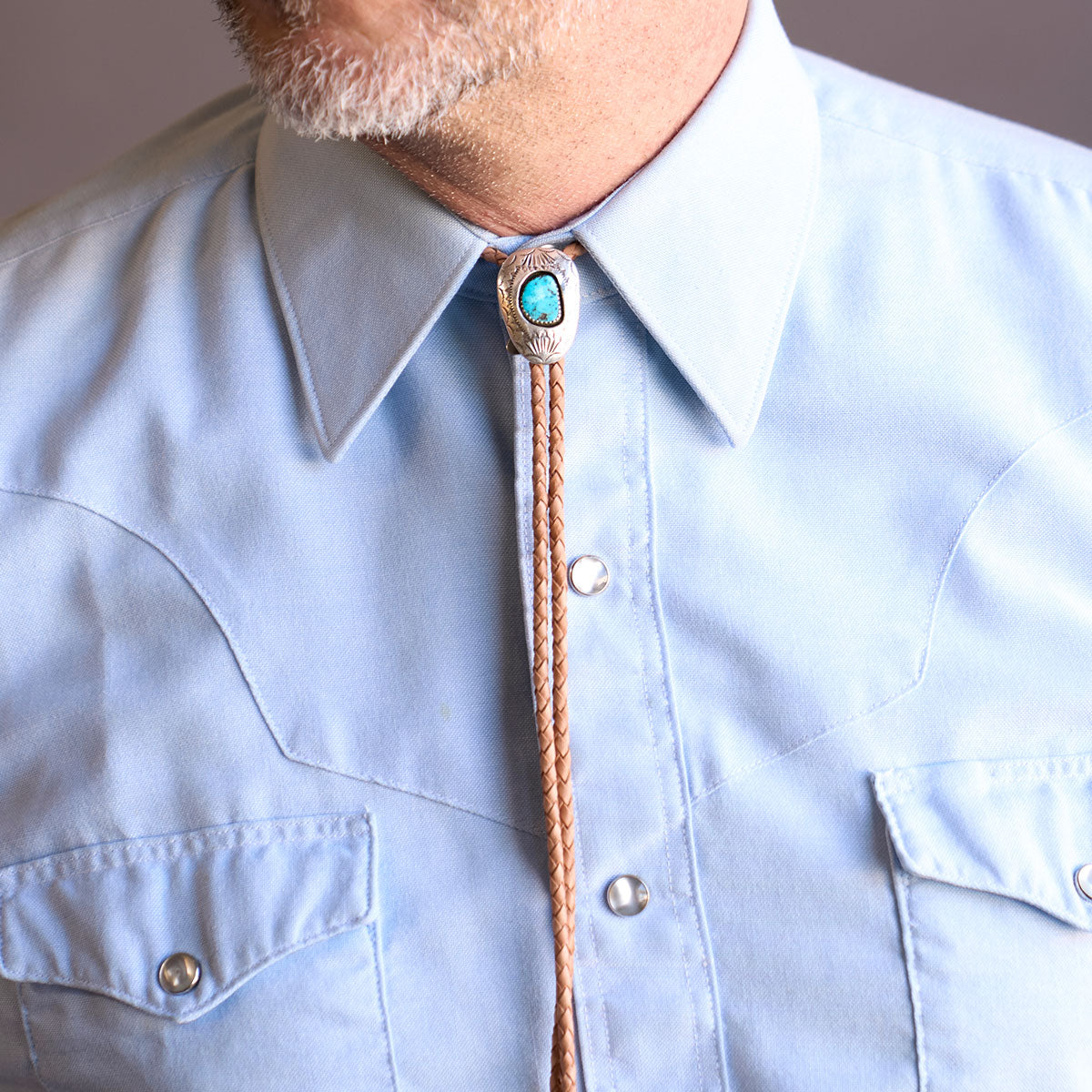 No.10 Braided Leather Bolo Tie | Sterling Silver & Turquoise