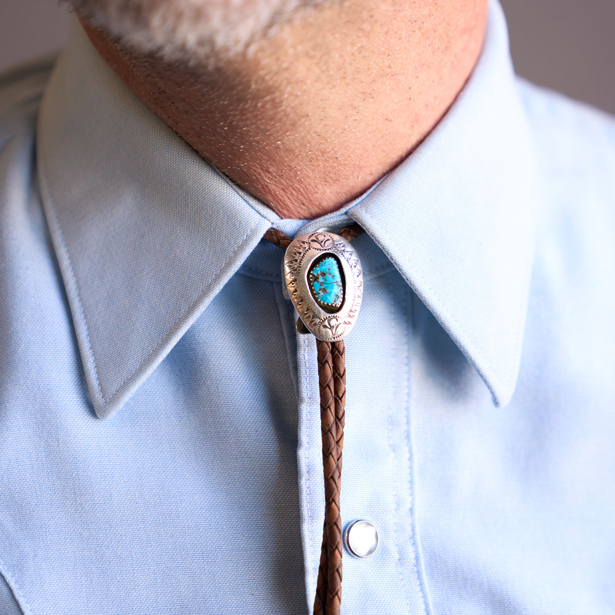No.10 Braided Leather Bolo Tie | Sterling Silver & Turquoise