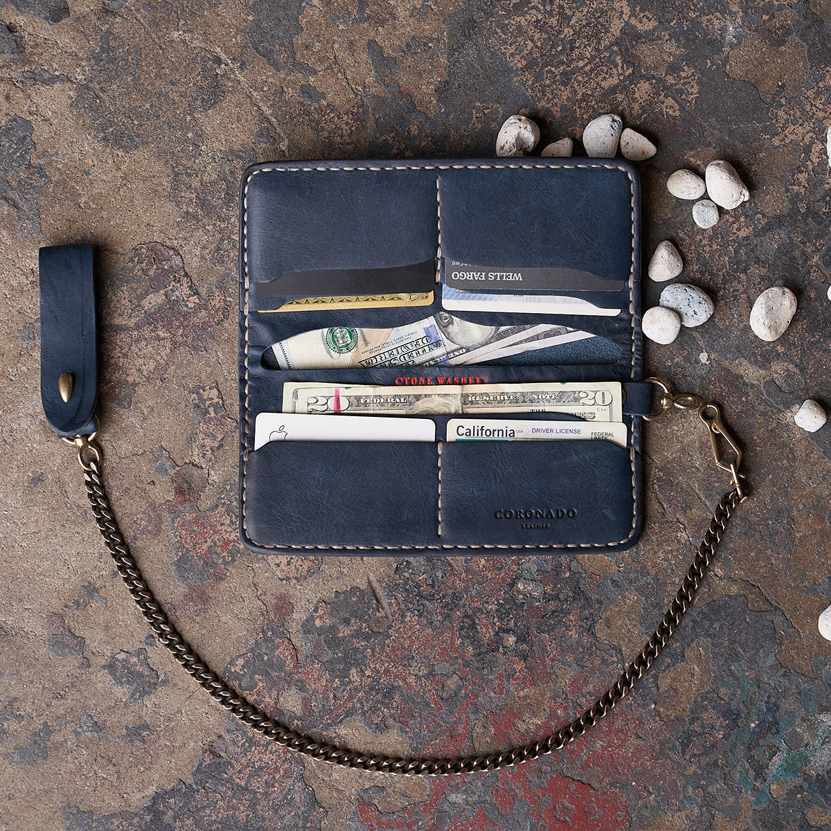 No.830 Long Vintage Stone-Washed Wallet | Indigo