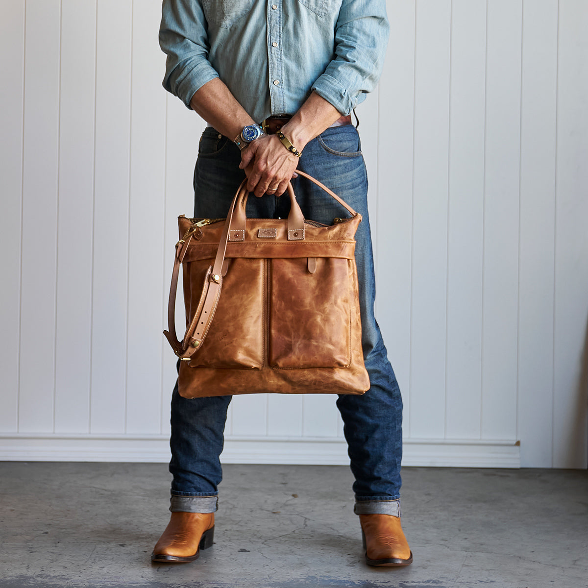 No.160 Primo Tote | Horween® Indigo & Tan