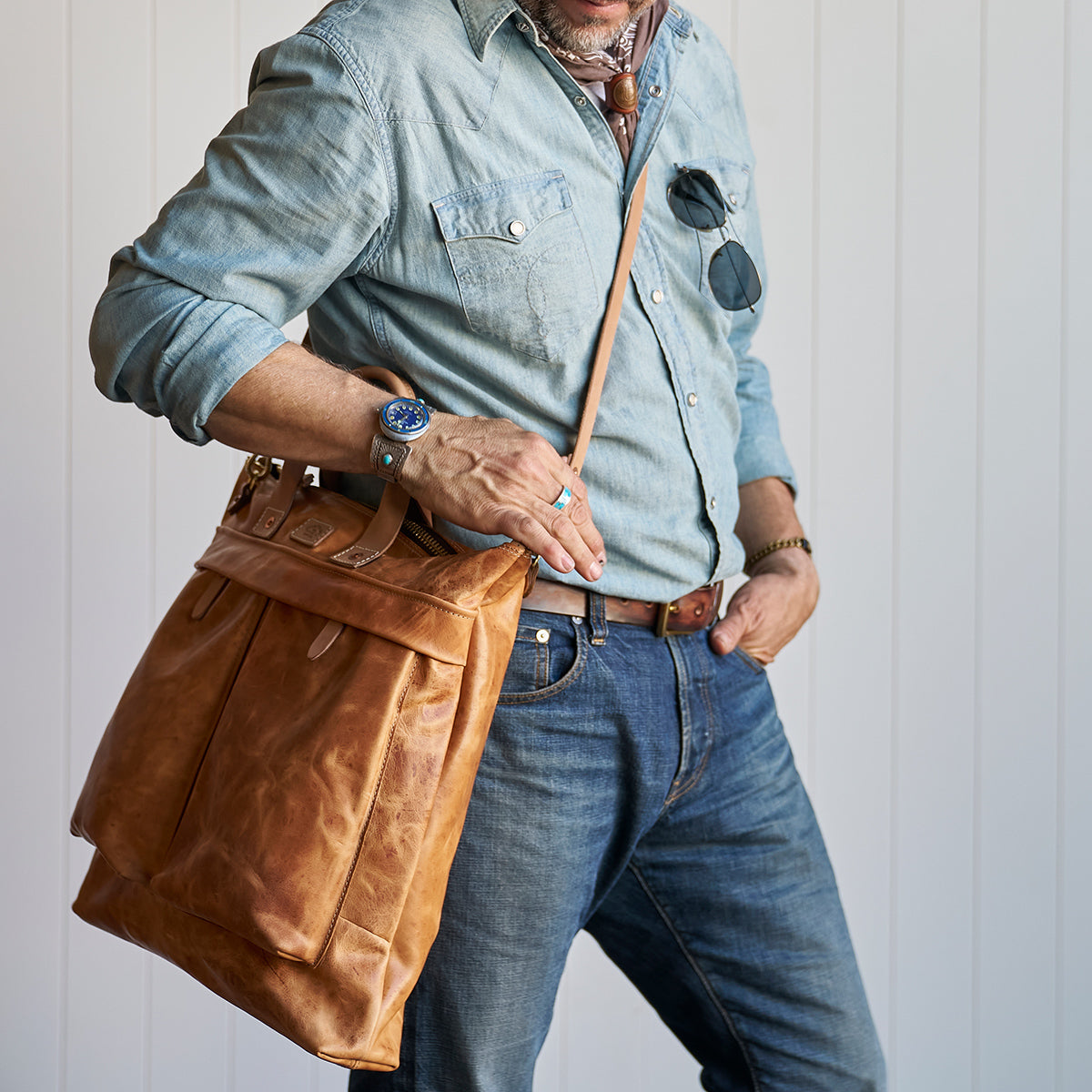 No.160 Primo Tote | Horween® Indigo & Tan