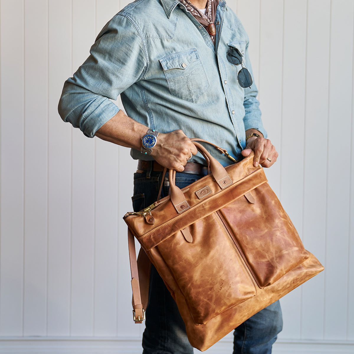 No.160 Primo Tote | Horween® Indigo & Tan